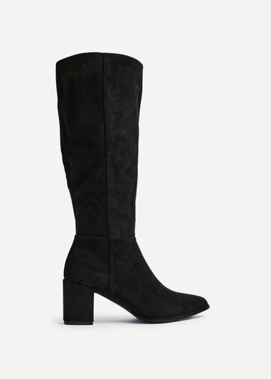 Linzi Swerve Black Faux Suede Block Heeled Long Boot