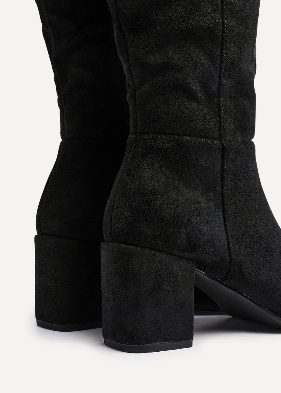 Linzi Swerve Black Faux Suede Block Heeled Long Boot