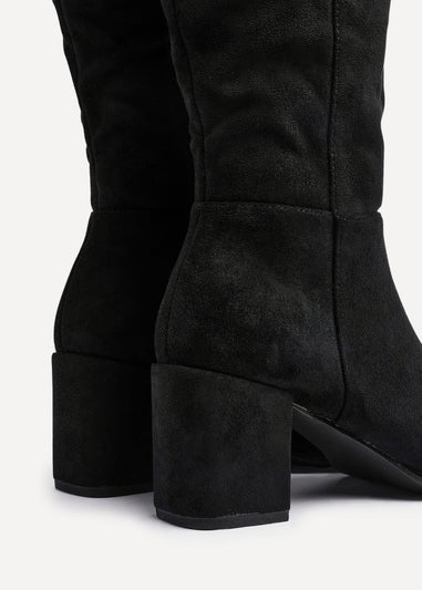 Linzi Swerve Black Faux Suede Block Heeled Long Boot
