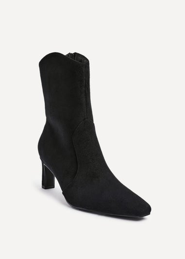 Linzi Calabasas Black Faux Suede Western Inspired Heeled Boot