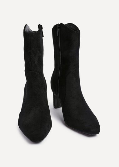 Linzi Calabasas Black Faux Suede Western Inspired Heeled Boot
