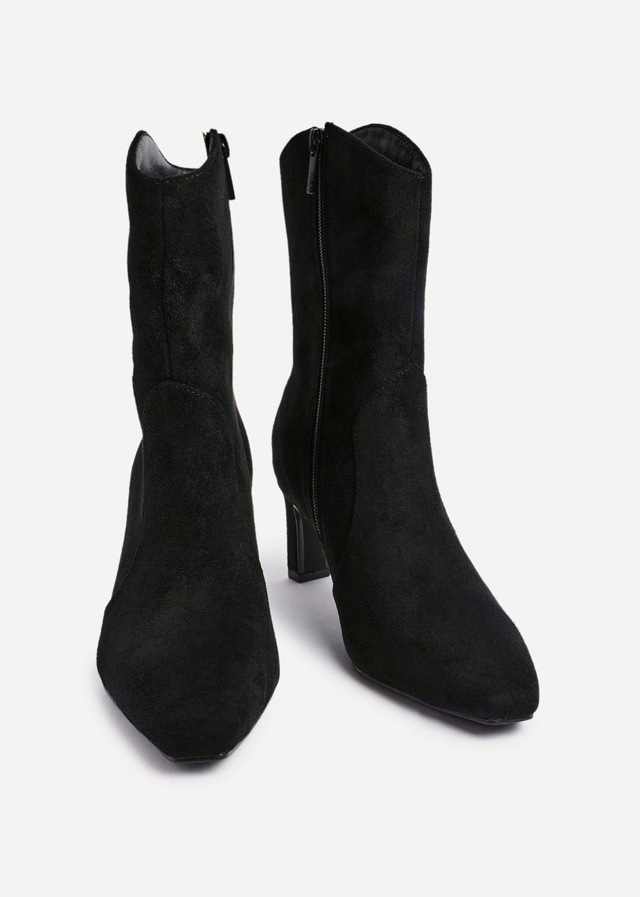 Linzi Calabasas Black Faux Suede Western Inspired Heeled Boot