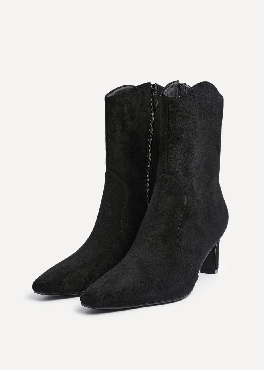 Linzi Calabasas Black Faux Suede Western Inspired Heeled Boot