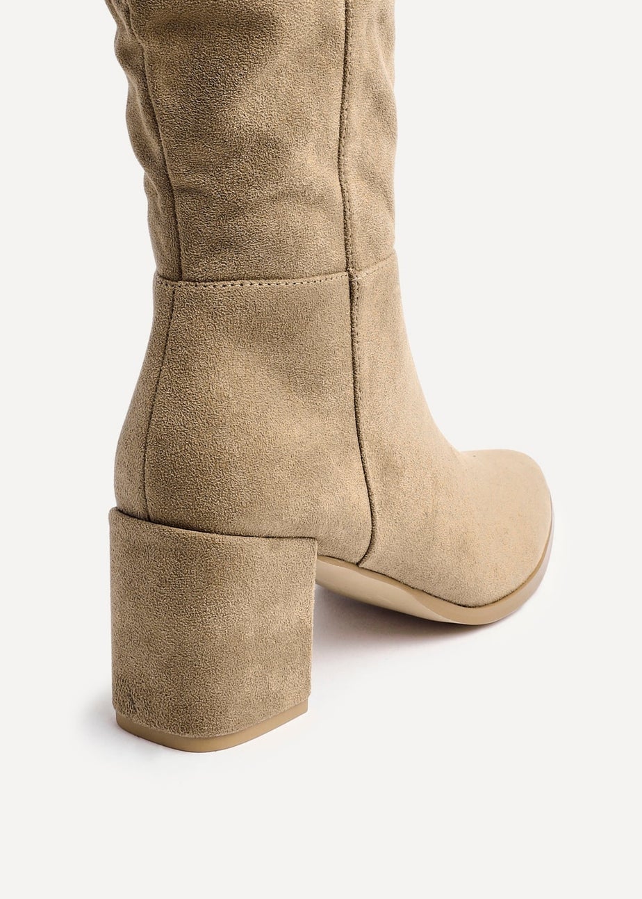Linzi Swerve Beige Suede Block Heeled Long Boot