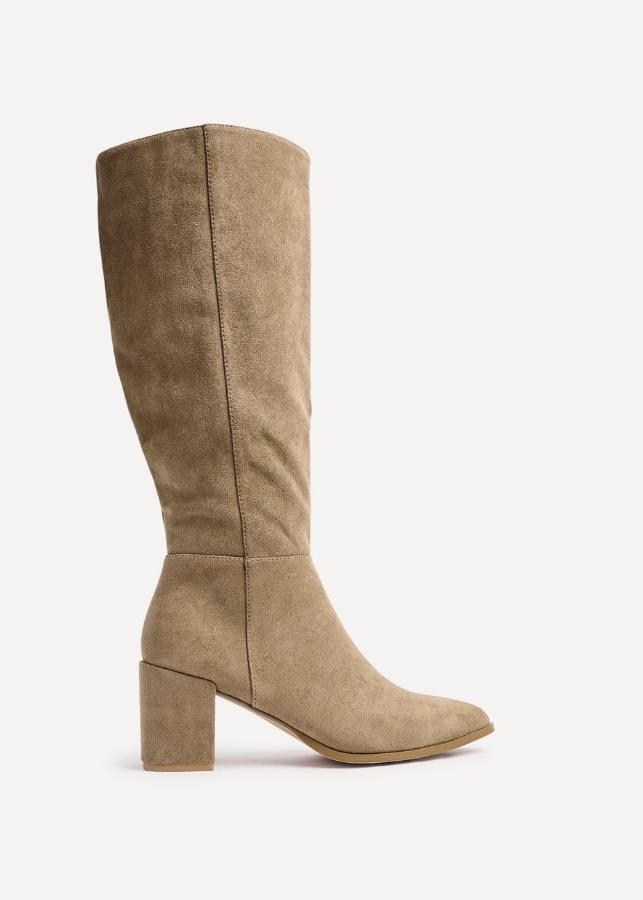 Linzi Swerve Beige Suede Block Heeled Long Boot