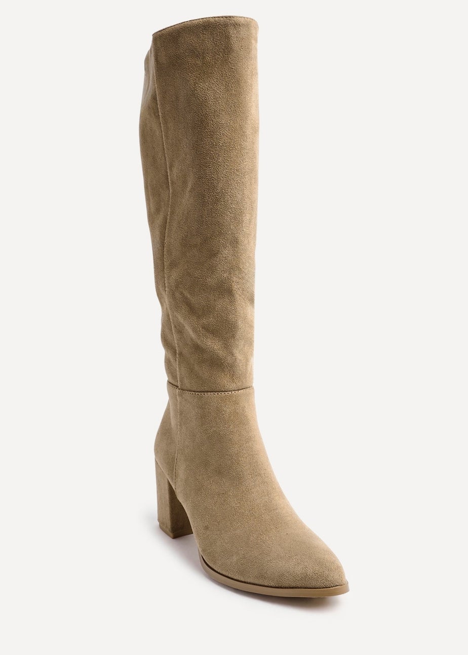 Linzi Swerve Beige Suede Block Heeled Long Boot