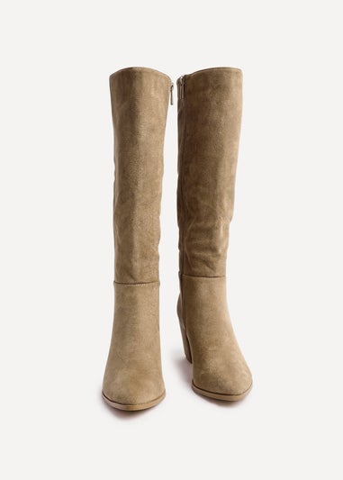 Linzi Swerve Beige Suede Block Heeled Long Boot