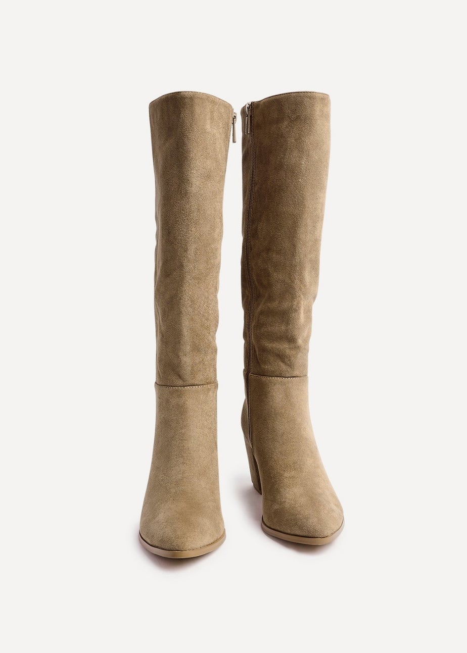 Linzi Swerve Beige Suede Block Heeled Long Boot