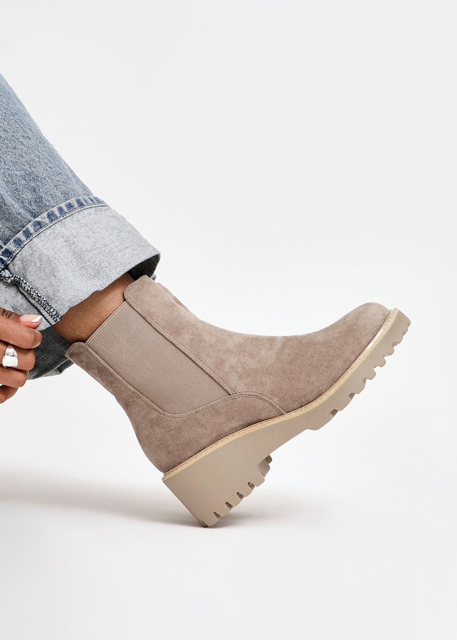 Linzi Attend Taupe Faux Suede Wedged Ankle Boot