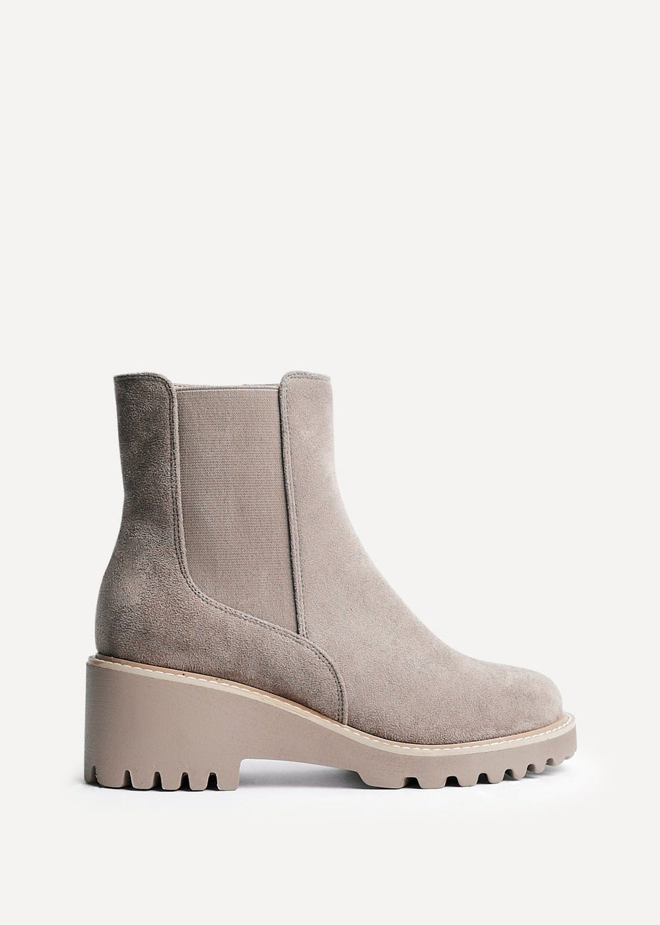 Linzi Attend Taupe Faux Suede Wedged Ankle Boot