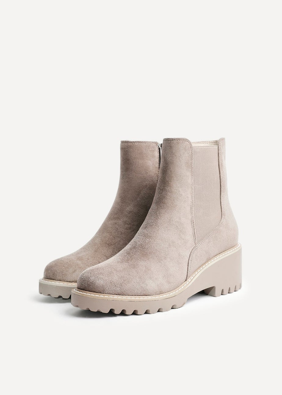 Linzi Attend Taupe Faux Suede Wedged Ankle Boot