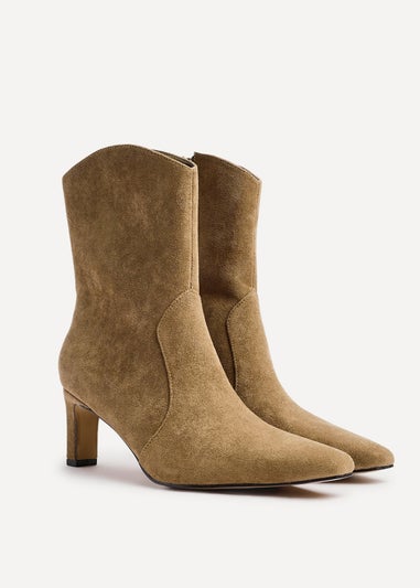 Linzi Calabasas Sand Faux Suede Western Inspired Heeled Boot