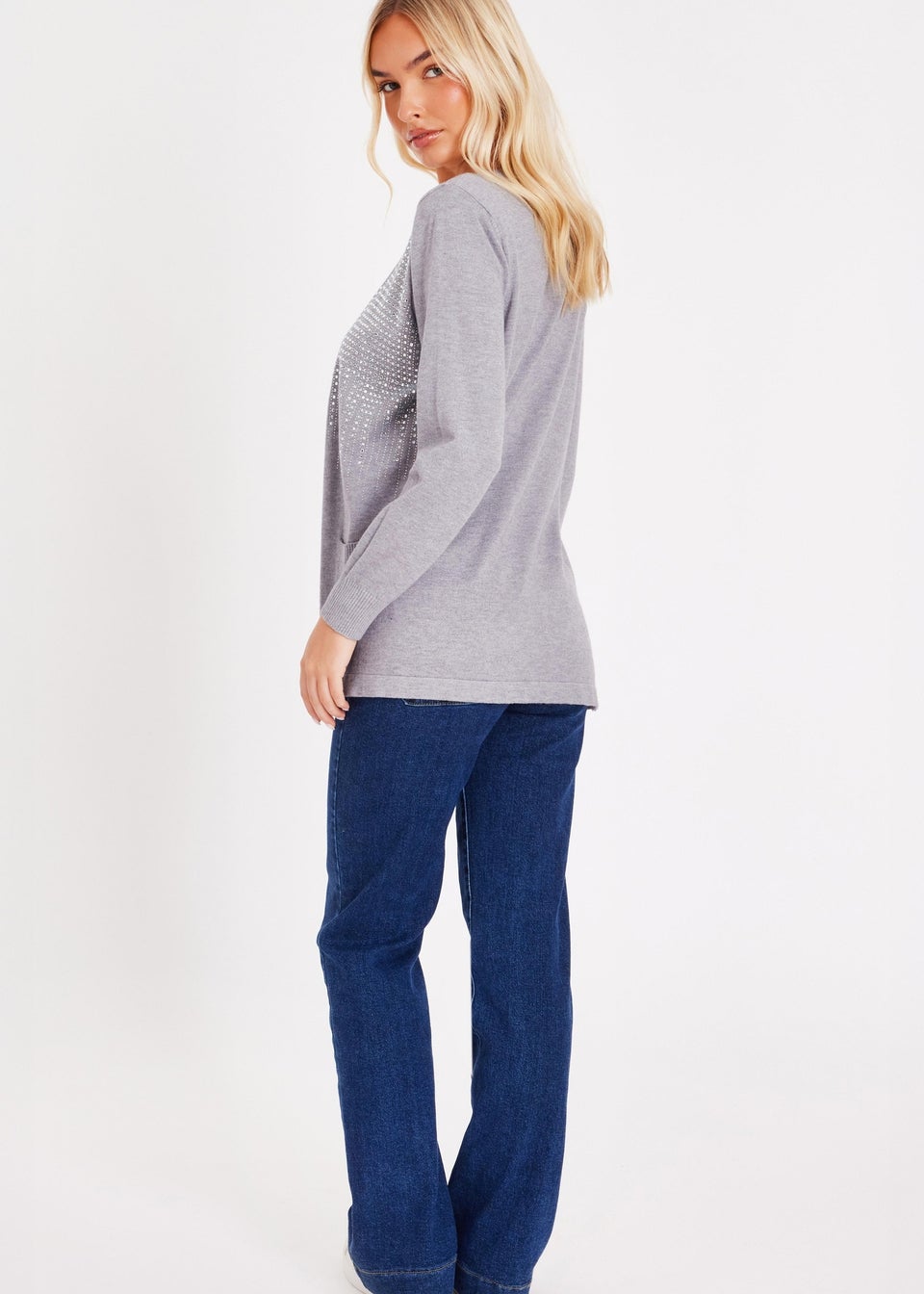 Quiz Grey Sequin Longline Cardigan