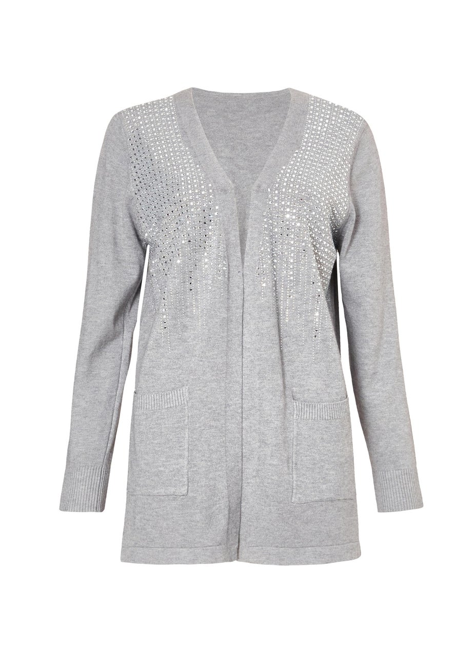 Quiz Grey Sequin Longline Cardigan