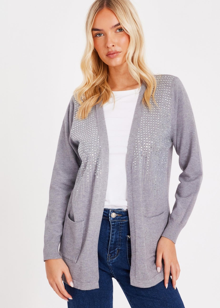 Quiz Grey Sequin Longline Cardigan