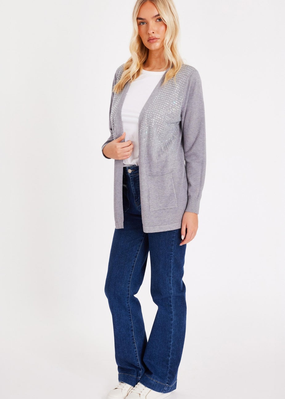 Quiz Grey Sequin Longline Cardigan