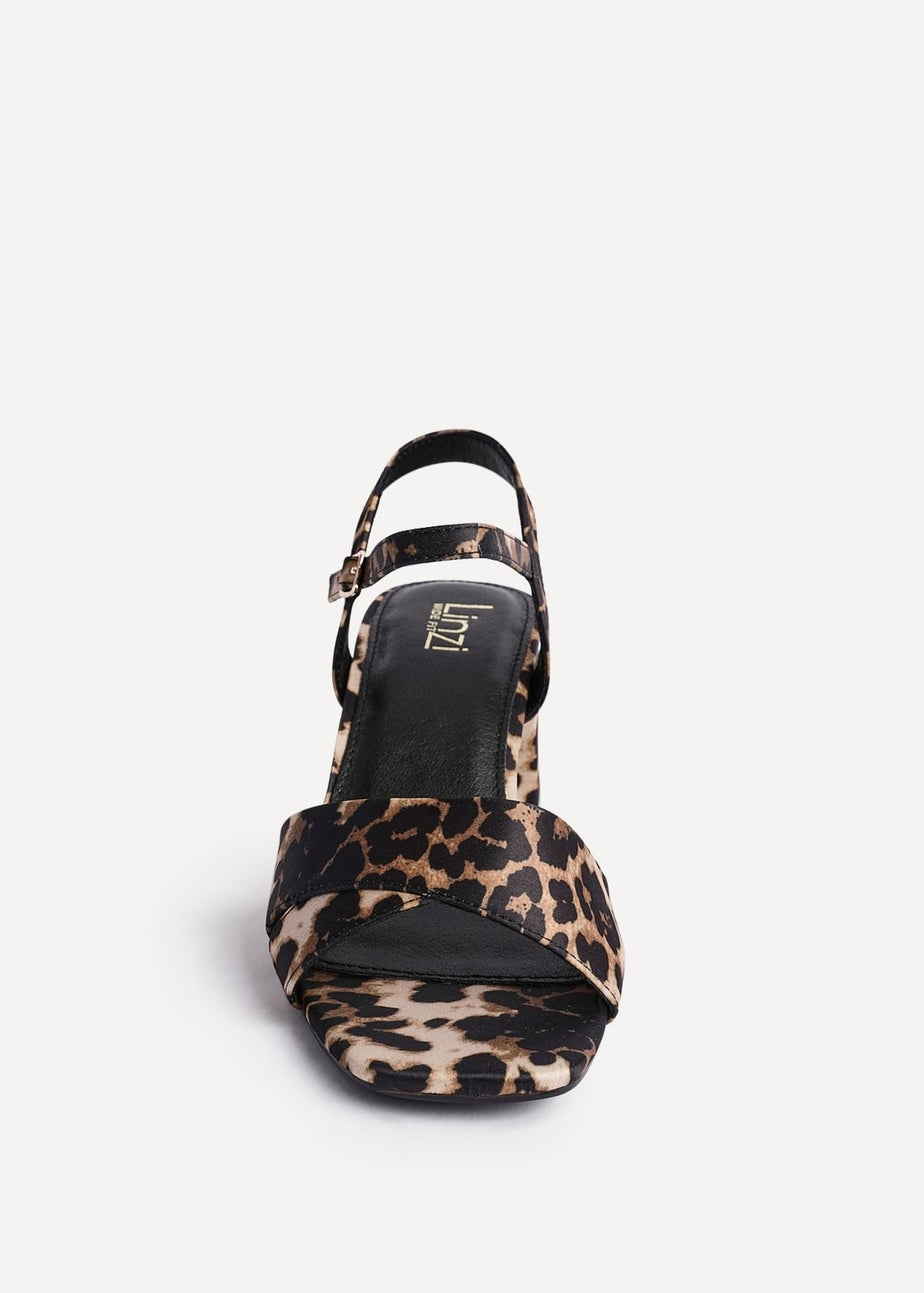 Linzi Vivian Wide Fit Leopard Print Satin Block Heeled Sandals