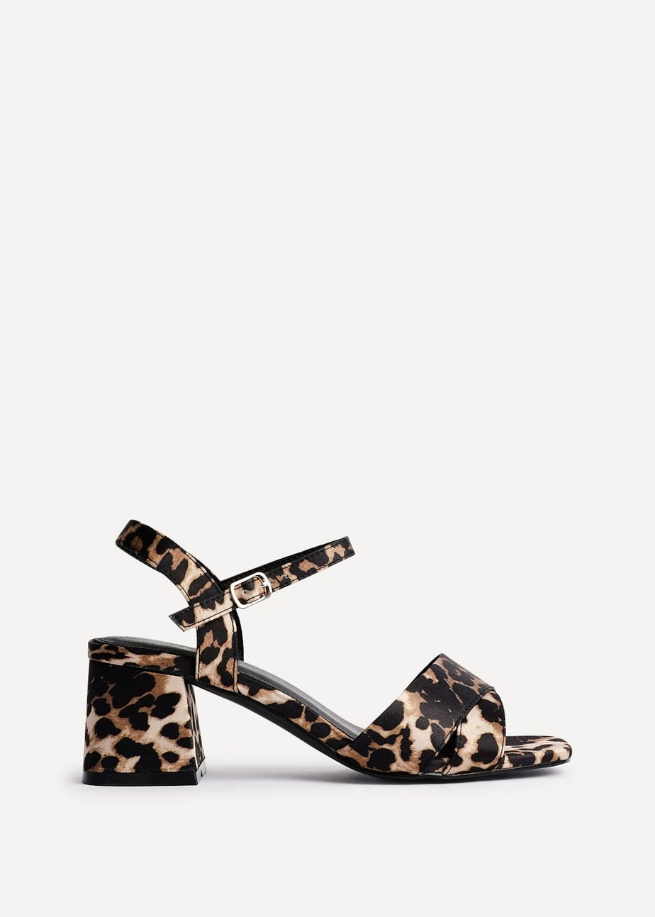 Linzi Vivian Wide Fit Leopard Print Satin Block Heeled Sandals