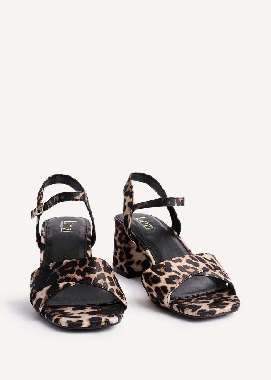 Linzi Vivian Wide Fit Leopard Print Satin Block Heeled Sandals