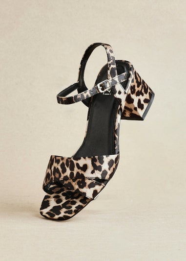 Linzi Vivian Wide Fit Leopard Print Satin Block Heeled Sandals
