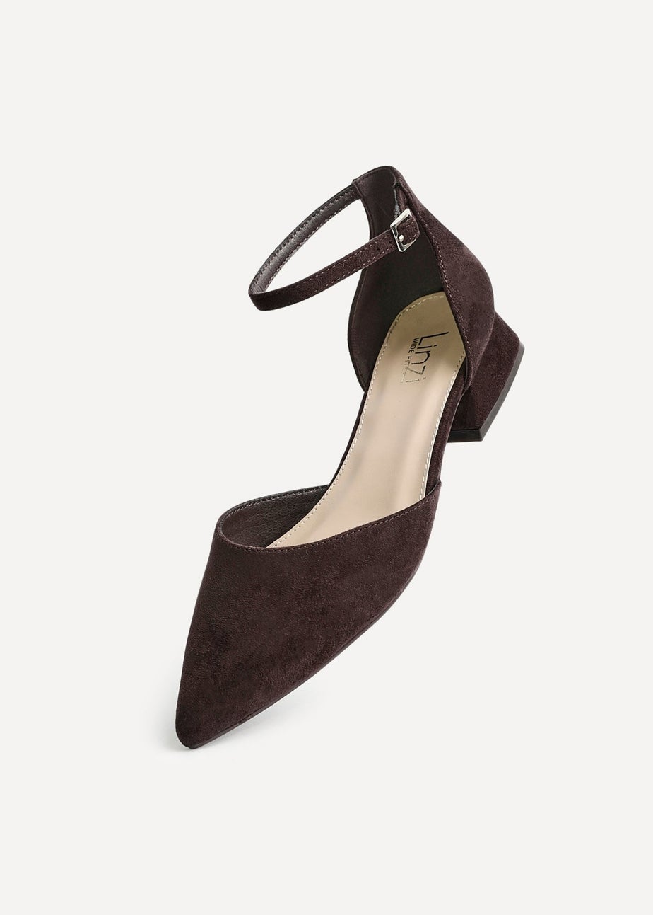 Linzi Dolly Wide Fit Brown Faux Suede Low Block Court Heel