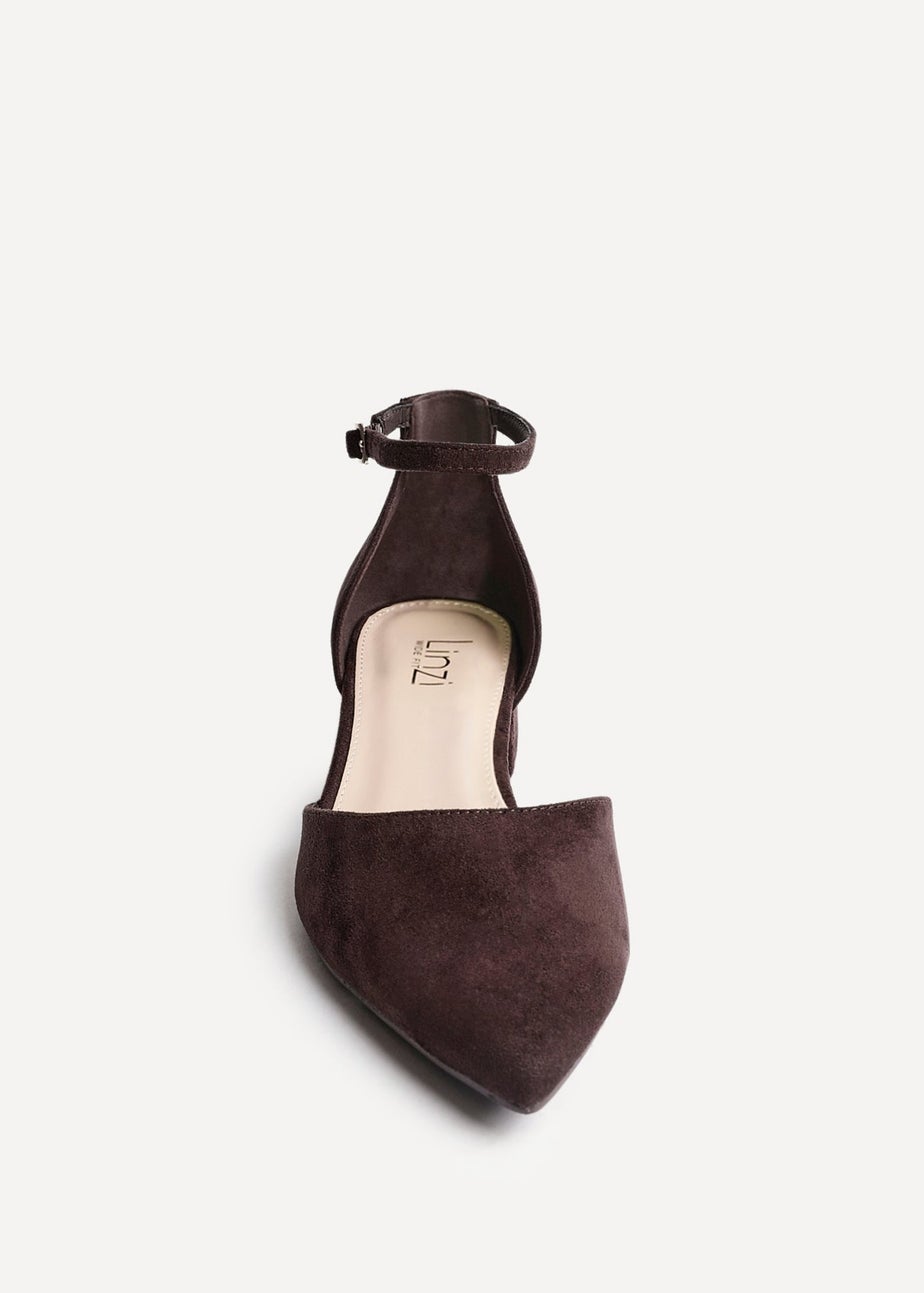 Linzi Dolly Wide Fit Brown Faux Suede Low Block Court Heel