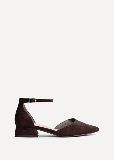 Linzi Dolly Wide Fit Brown Faux Suede Low Block Court Heel