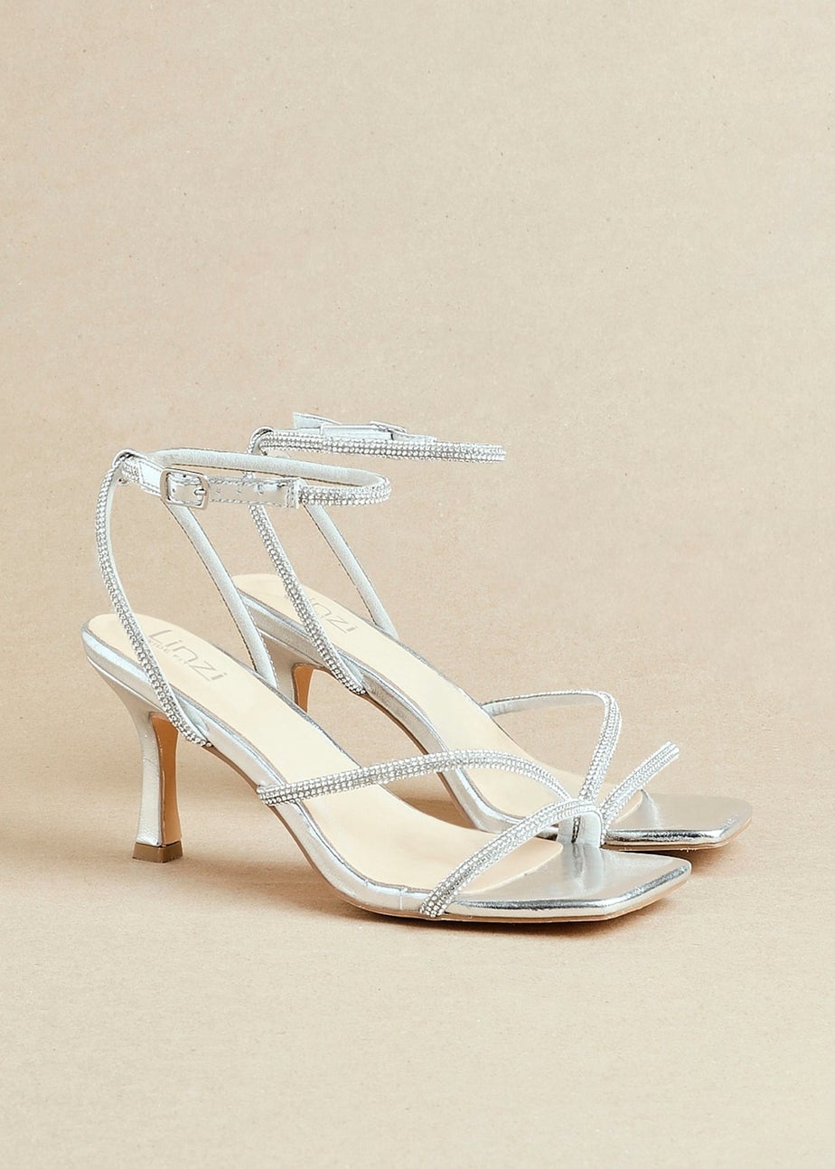 Linzi Ruma Wide Fit Silver Faux Leather Diamante Heeled Sandal