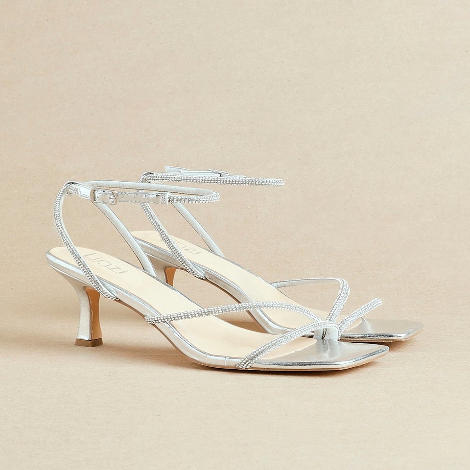 Linzi Ruma Wide Fit Silver Faux Leather Diamante Heeled Sandal