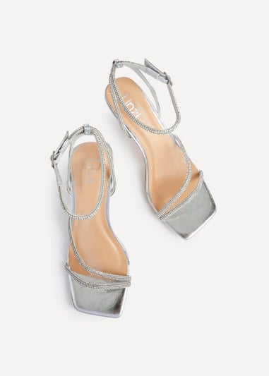 Linzi Ruma Wide Fit Silver Faux Leather Diamante Heeled Sandal