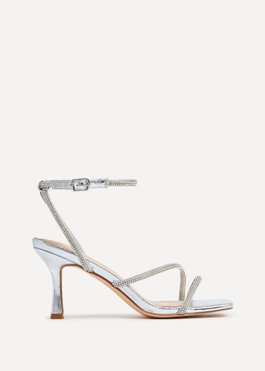 Linzi Ruma Wide Fit Silver Faux Leather Diamante Heeled Sandal