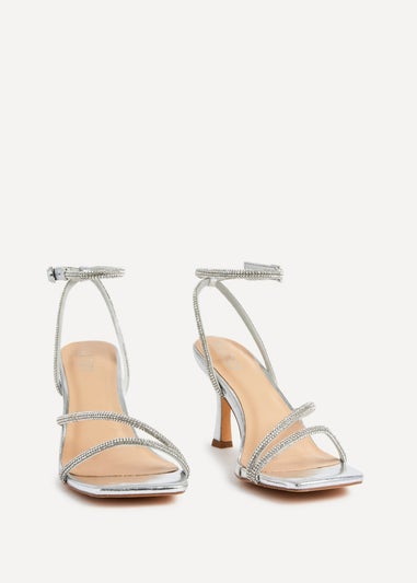 Linzi Ruma Wide Fit Silver Faux Leather Diamante Heeled Sandal