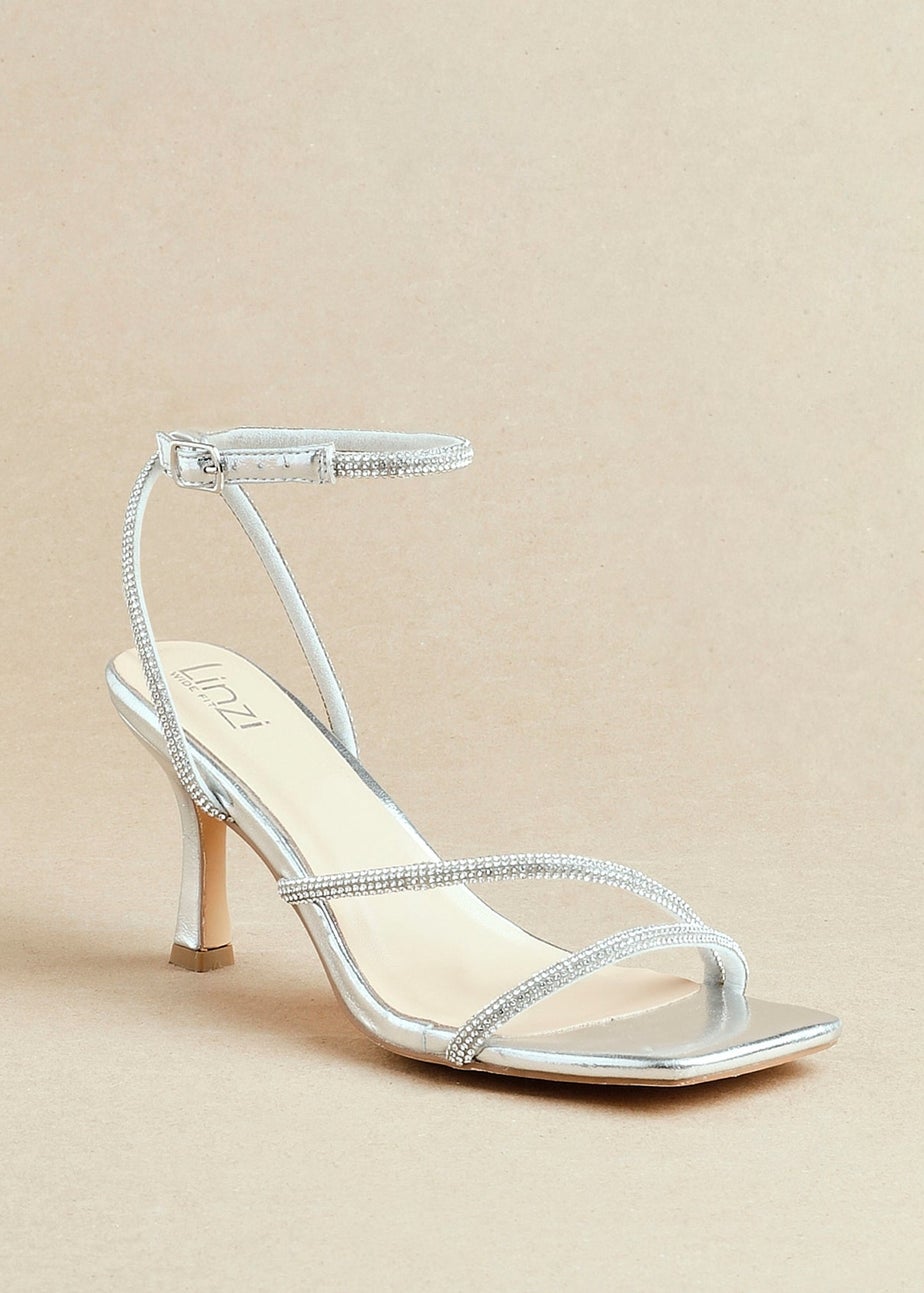 Linzi Ruma Wide Fit Silver Faux Leather Diamante Heeled Sandal