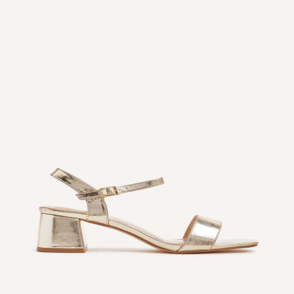Linzi Darcie Gold Faux Leather Low Chunky Block Heeled Sandal