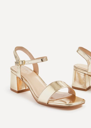 Linzi Darcie Gold Faux Leather Low Chunky Block Heeled Sandal