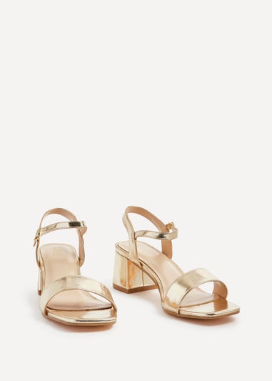Linzi Darcie Gold Faux Leather Low Chunky Block Heeled Sandal