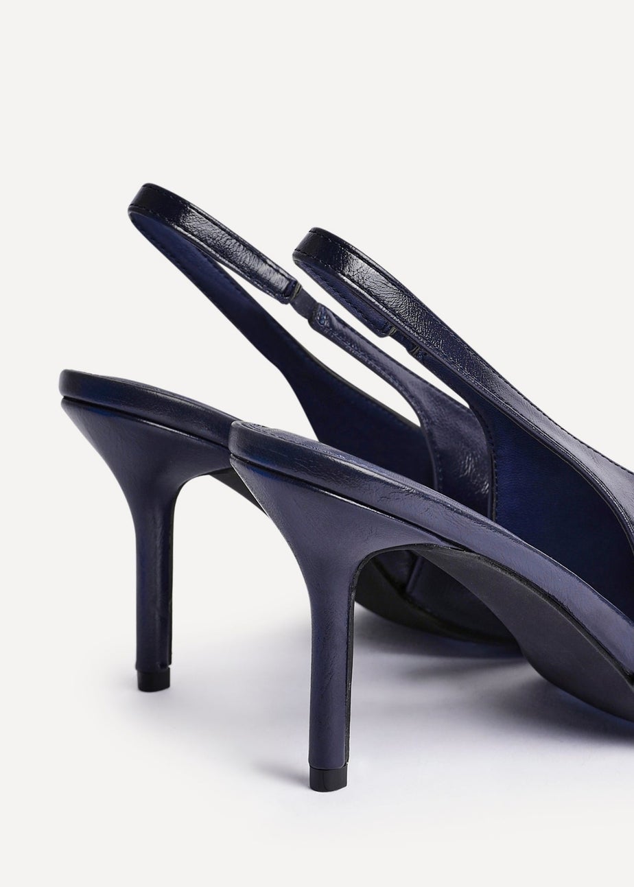 Linzi Evoke Navy Faux Leather Sling Back Court Heels
