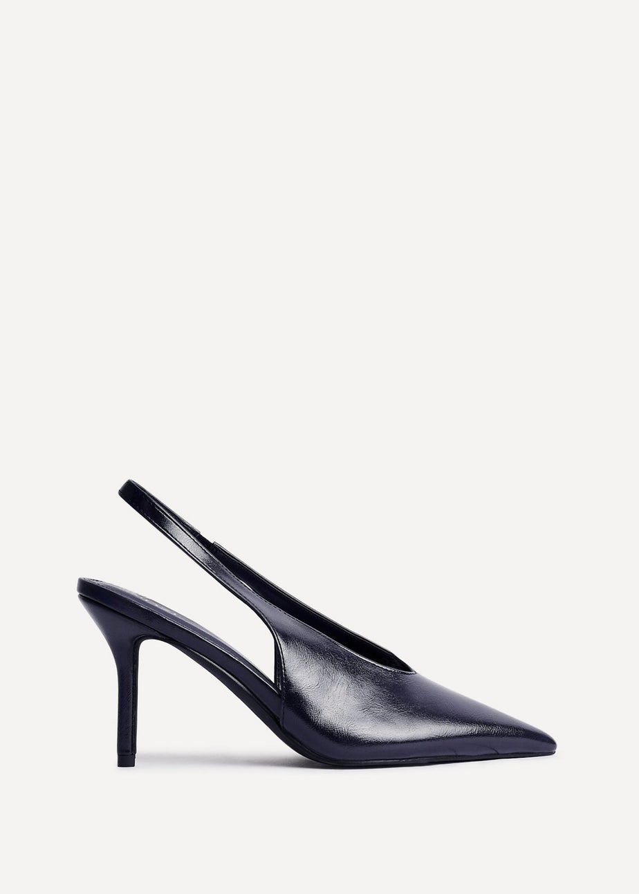 Linzi Evoke Navy Faux Leather Sling Back Court Heels