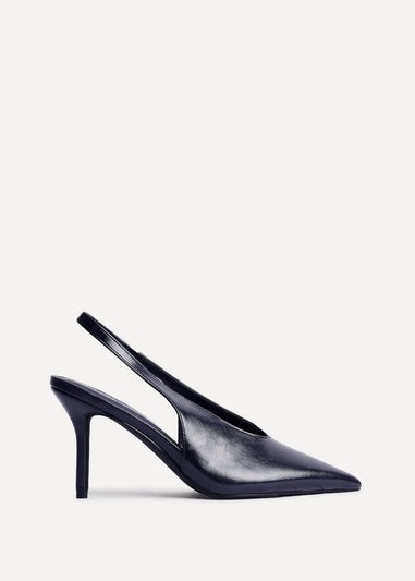 Linzi Evoke Navy Faux Leather Sling Back Court Heels