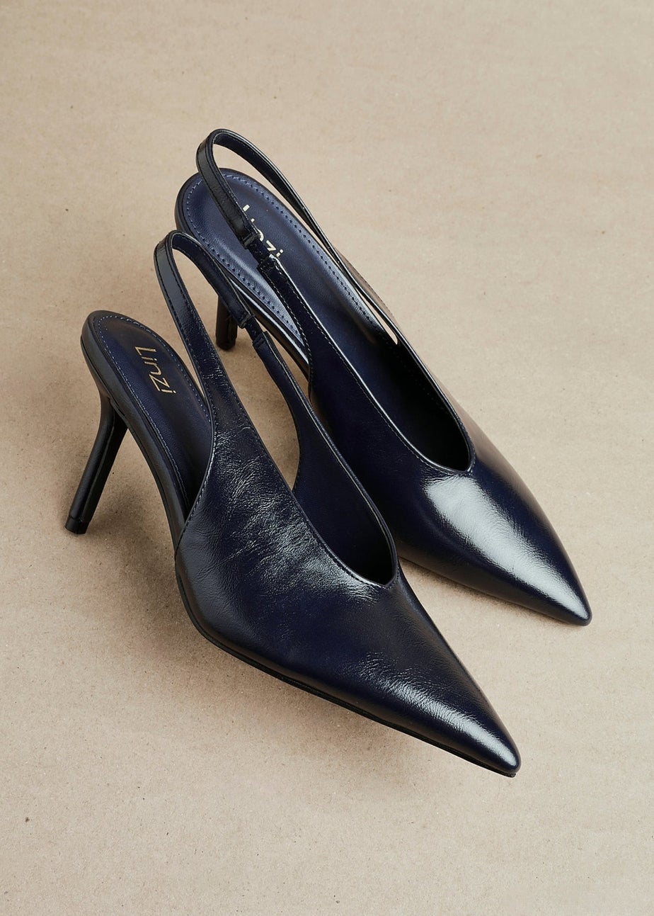Linzi Evoke Navy Faux Leather Sling Back Court Heels