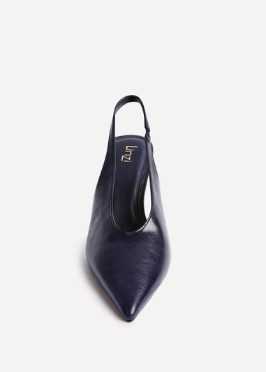 Linzi Evoke Navy Faux Leather Sling Back Court Heels
