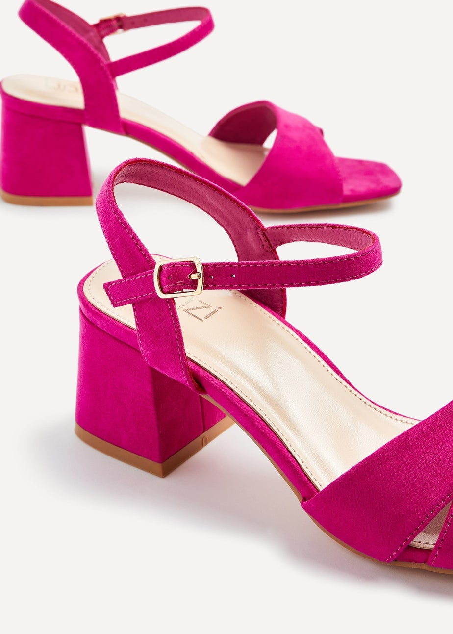 Linzi Vivian Wide Fit Hot Pink Suede Block Heeled Sandals