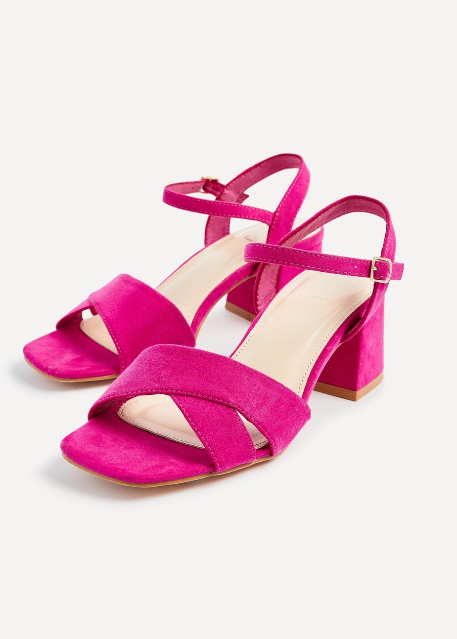 Linzi Vivian Wide Fit Hot Pink Suede Block Heeled Sandals
