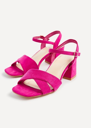 Linzi Vivian Wide Fit Hot Pink Suede Block Heeled Sandals