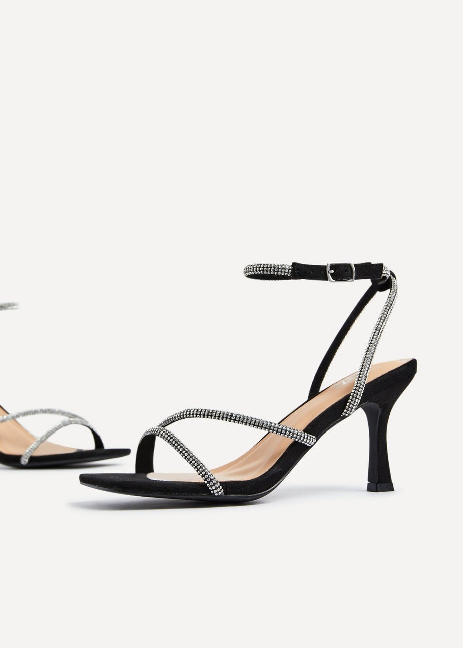 Linzi Ruma Wide Fit Black Suede Diamante Heeled Sandal