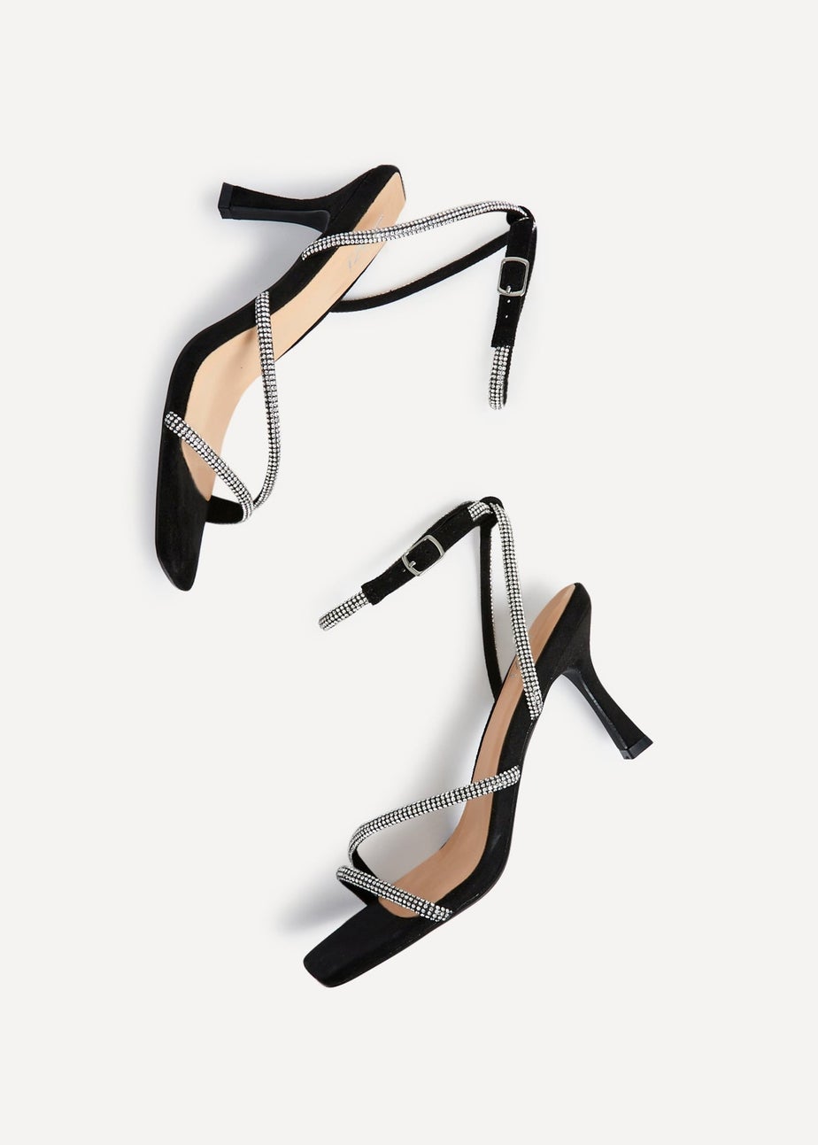 Linzi Ruma Wide Fit Black Suede Diamante Heeled Sandal