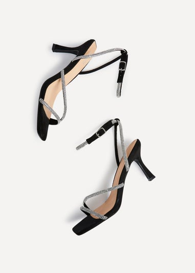 Linzi Ruma Wide Fit Black Suede Diamante Heeled Sandal