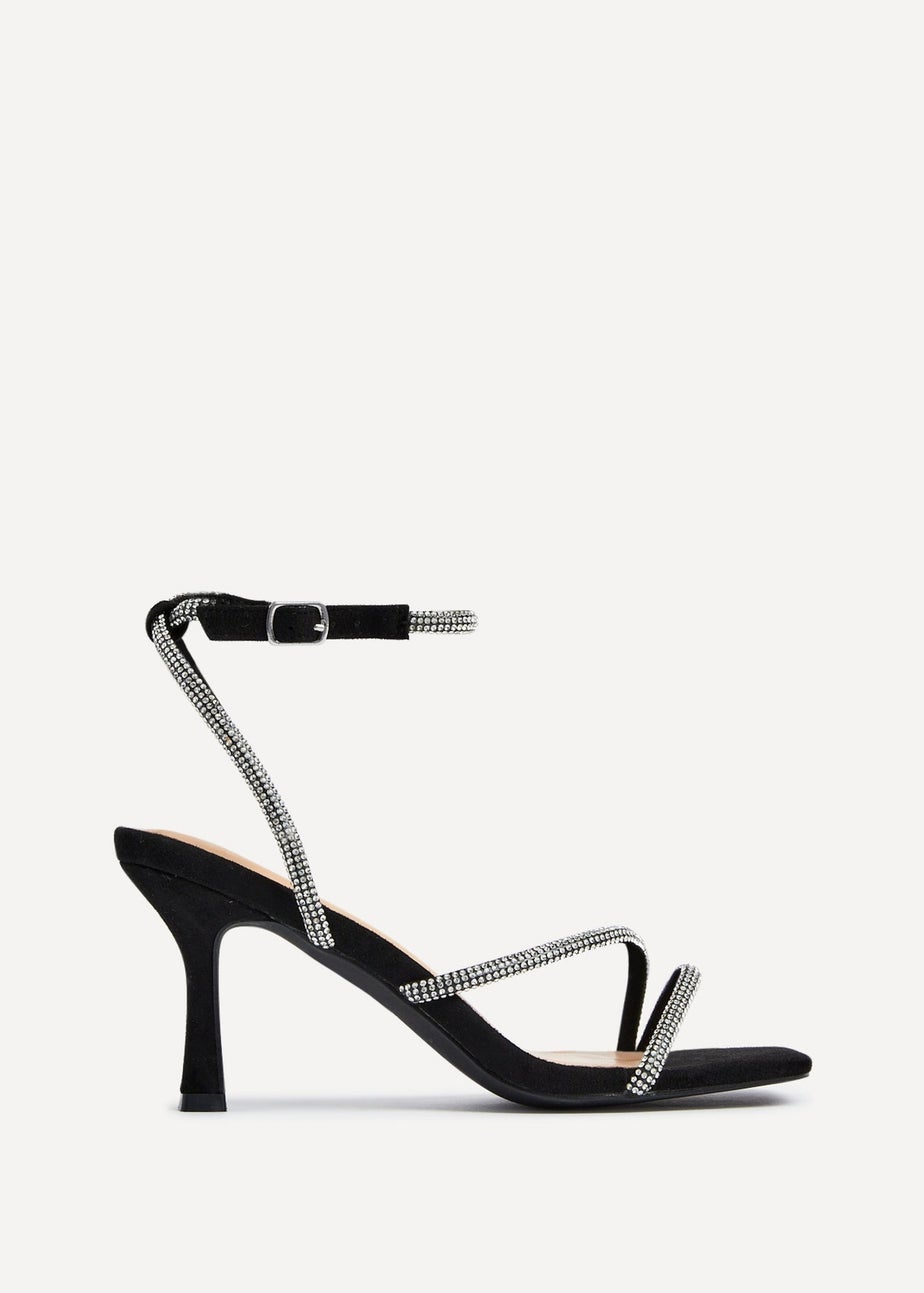 Linzi Ruma Wide Fit Black Suede Diamante Heeled Sandal