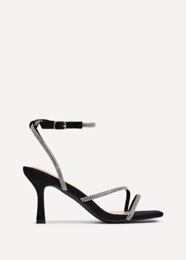 Linzi Ruma Wide Fit Black Suede Diamante Heeled Sandal
