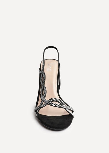 Linzi Kristina Black Faux Suede Diamante Slingback Heels